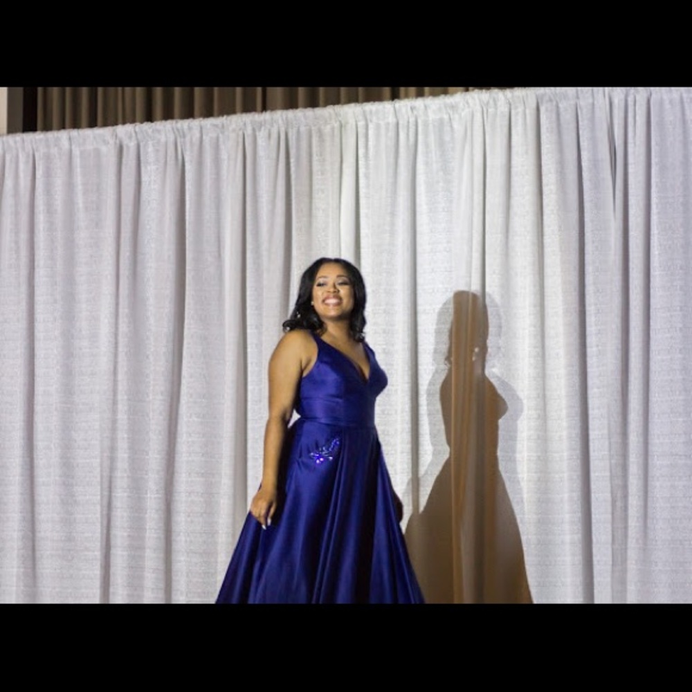 Pocketed Satin Blue Formal Gown